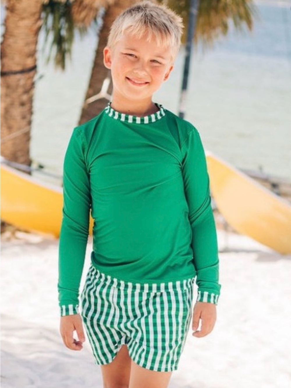 NWT Sugar Bee Gingham Toddler Long Sleeve Boys Rash Guard Swim Top Size 9M